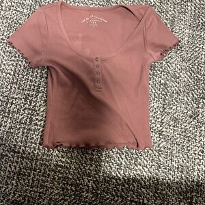 pink aeropostale short sleeve tee shirt button up detail